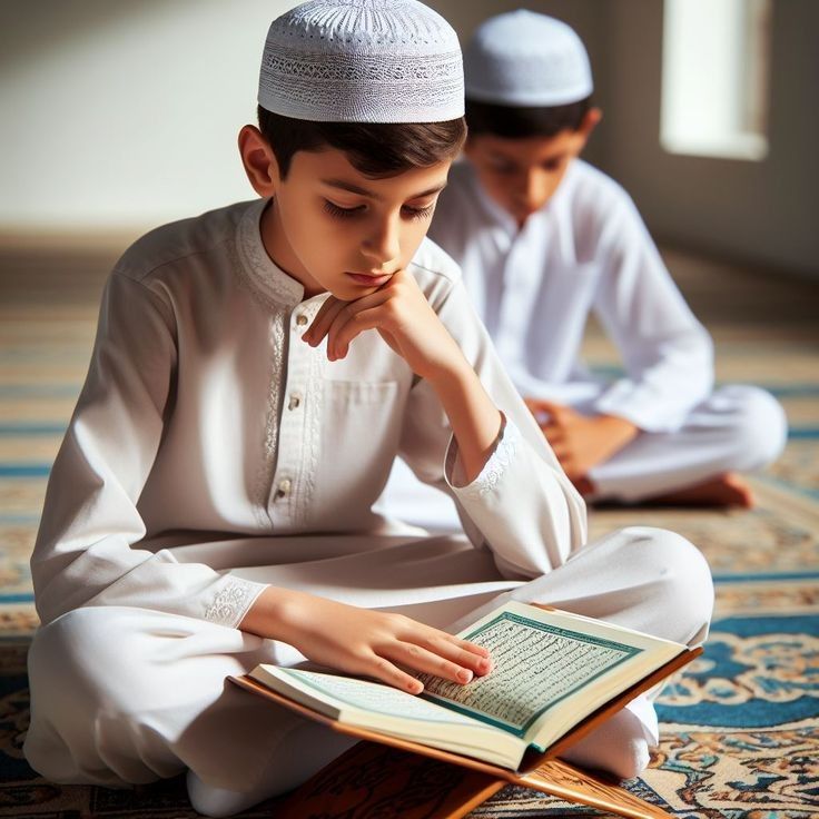 Student memorizing the Quran with concentration